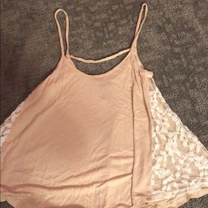 Tan tank top with white lace
